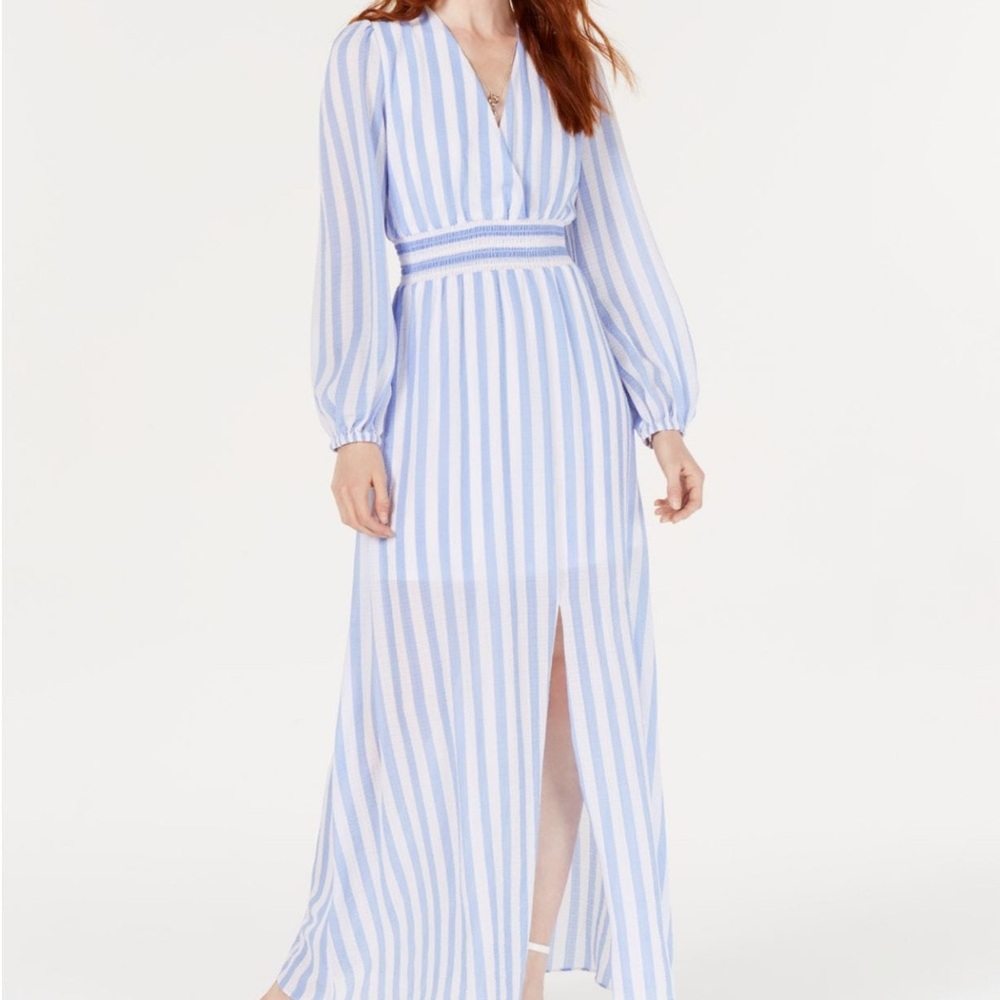 Avec Les Filles Light Blue and White Striped Maxi Dress
